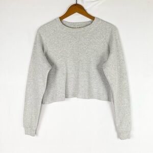John Galt Brandy Melville Waffle Knit Long Sleeve Crop Top‎ Relaxed Fit Cream
